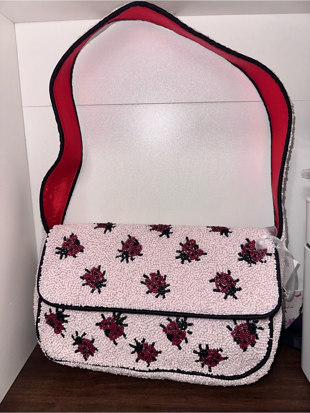 Beaded Ladybug Crossbody Bag